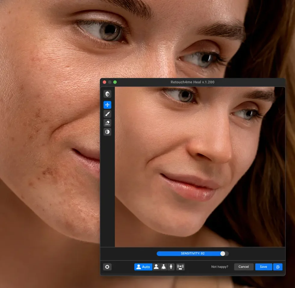 Retouch4me Heal results: before and after skin retouching